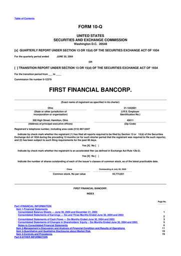 Thumbnail First Financial Bank
 10-Q Quarterly Report FY 