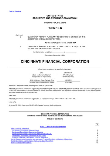 Thumbnail Cincinnati Financial
 10-Q Quarterly Report FY 