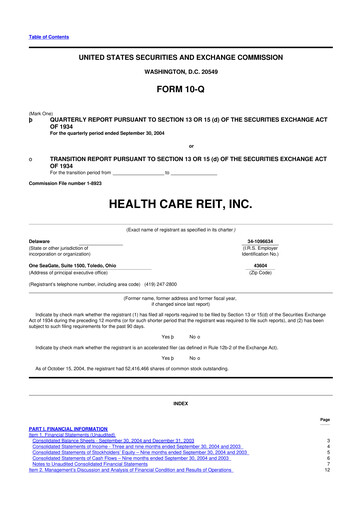 Thumbnail Welltower
 10-Q Quarterly Report FY 