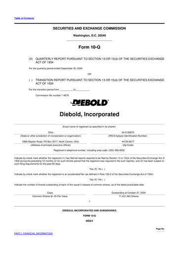 Miniature Diebold Nixdorf
 10-Q Rapport trimestriel  