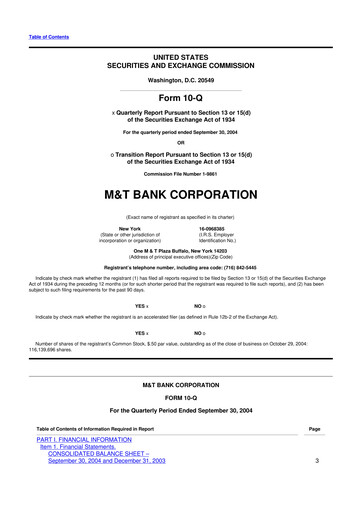 Thumbnail M&T Bank 10-Q Quarterly Report FY 