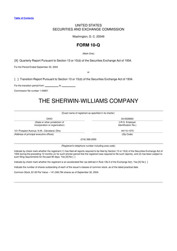Thumbnail Sherwin-Williams 10-Q Quarterly Report FY 