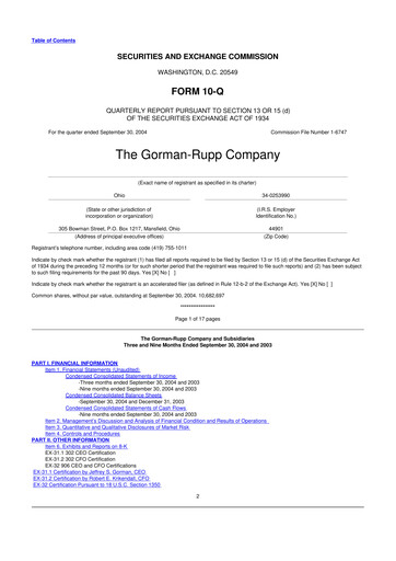 Thumbnail Gorman-Rupp 10-Q Quarterly Report FY 