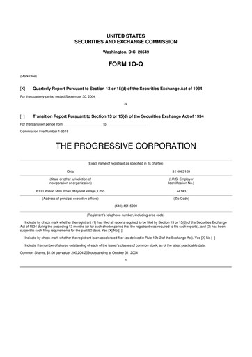 Thumbnail Progressive 10-Q Quarterly Report FY 