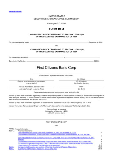 Thumbnail Civista Bancshares
 10-Q Quarterly Report FY 