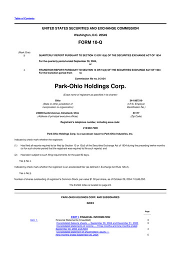 Thumbnail ParkOhio Holdings Corp. 10-Q Quarterly Report FY 
