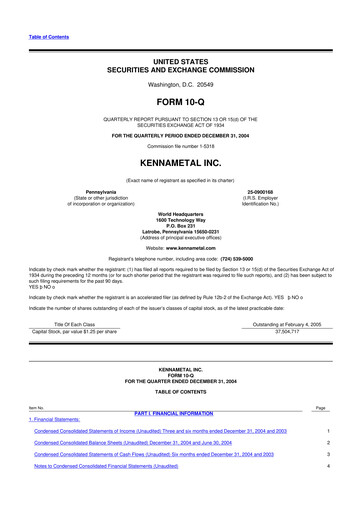 Miniature Kennametal 10-Q Rapport trimestriel  