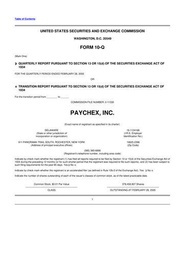 Thumbnail Paychex 10-Q Quarterly Report FY 