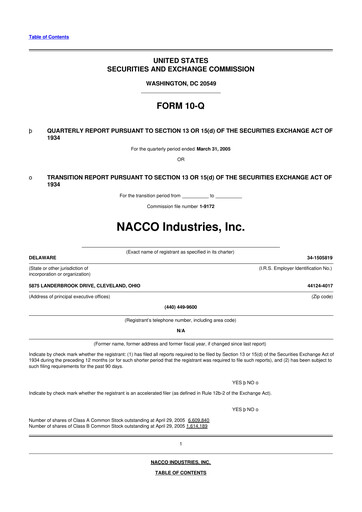 Miniature NACCO Industries
 10-Q Rapport trimestriel  