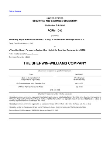 Thumbnail Sherwin-Williams 10-Q Quarterly Report FY 