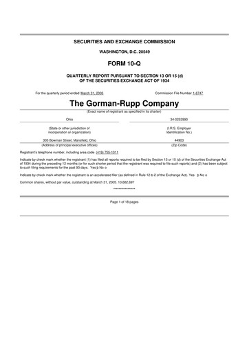 Thumbnail Gorman-Rupp 10-Q Quarterly Report FY 