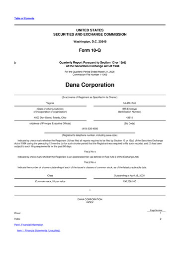 Thumbnail Dana Incorporated 10-Q Quarterly Report FY 