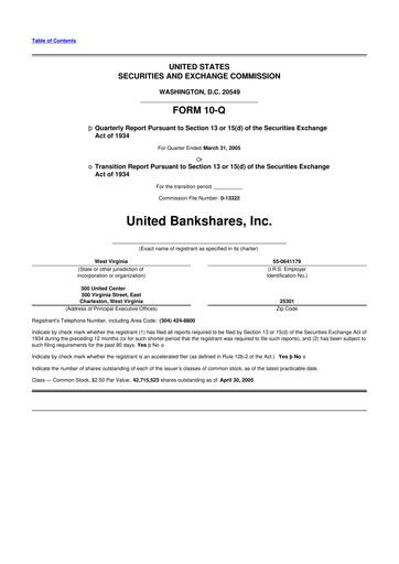 Thumbnail United Bankshares 10-Q Quarterly Report FY 