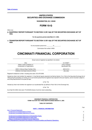 Thumbnail Cincinnati Financial
 10-Q Quarterly Report FY 