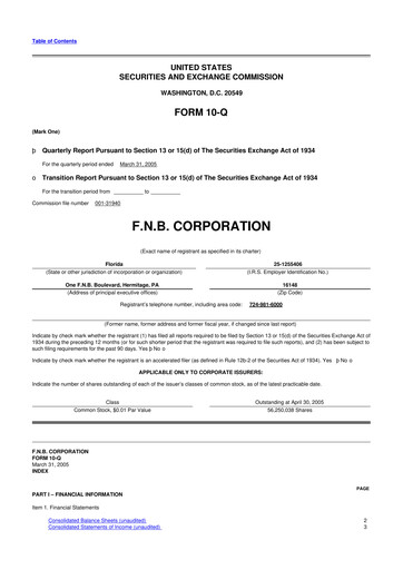 Thumbnail F.N.B. Corporation
 10-Q Quarterly Report FY 