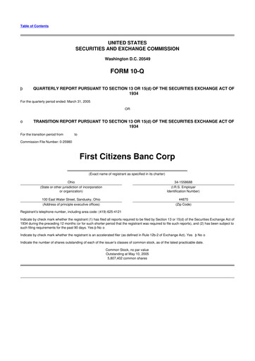 Thumbnail Civista Bancshares
 10-Q Quarterly Report FY 