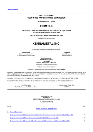 Miniature Kennametal 10-Q Rapport trimestriel  