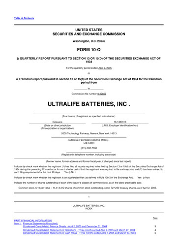 Thumbnail Ultralife Corporation 10-Q Quarterly Report FY 