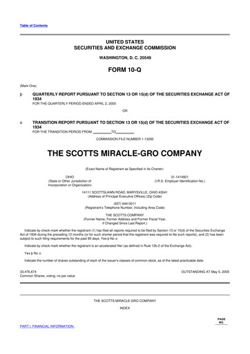 Thumbnail ScottsMiracle-Gro 10-Q Quarterly Report FY 