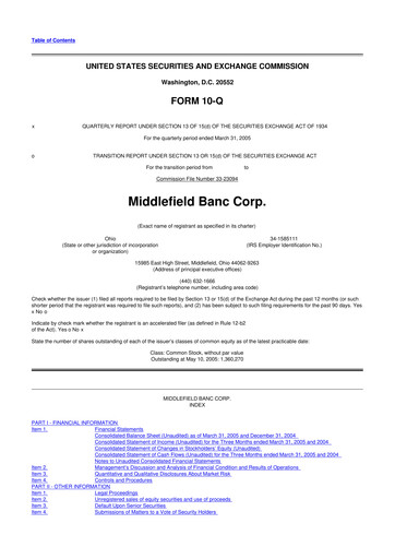 Thumbnail Middlefield Banc
 10-Q Quarterly Report FY 
