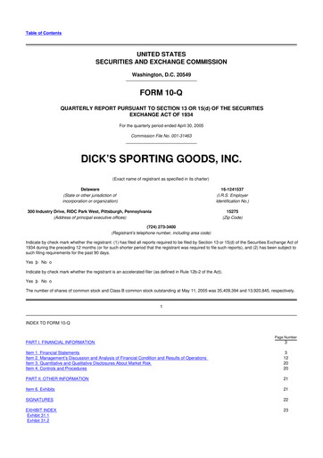 Thumbnail Dick's Sporting Goods
 10-Q Quarterly Report FY 