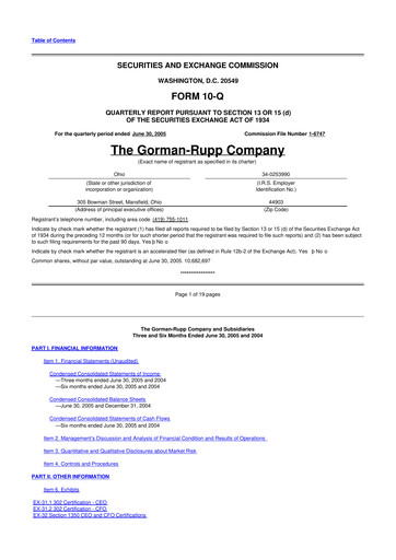 Thumbnail Gorman-Rupp 10-Q Quarterly Report FY 
