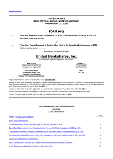 Thumbnail United Bankshares 10-Q Quarterly Report FY 