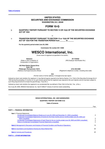 Thumbnail WESCO International
 10-Q Quarterly Report FY 