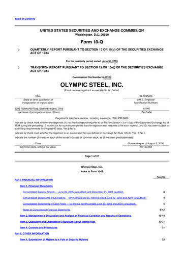 Thumbnail Olympic Steel
 10-Q Quarterly Report FY 