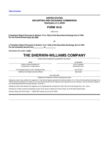 Thumbnail Sherwin-Williams 10-Q Quarterly Report FY 