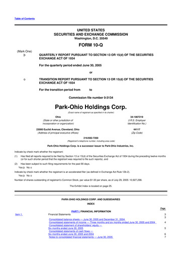 Thumbnail ParkOhio Holdings Corp. 10-Q Quarterly Report FY 