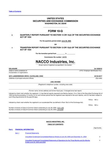 Miniature NACCO Industries
 10-Q Rapport trimestriel  
