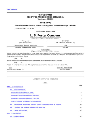 Vorschaubild L.B. Foster 10-Q Quartalsbericht  