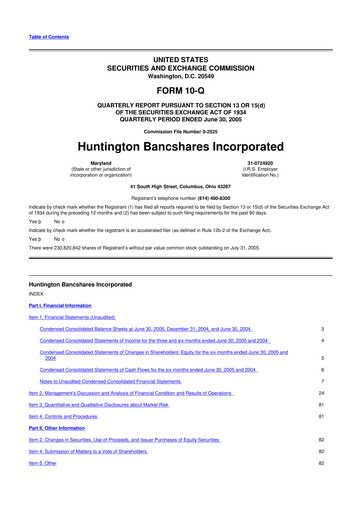 Thumbnail Huntington Bancshares
 10-Q Quarterly Report FY 