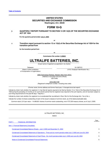 Thumbnail Ultralife Corporation 10-Q Quarterly Report FY 