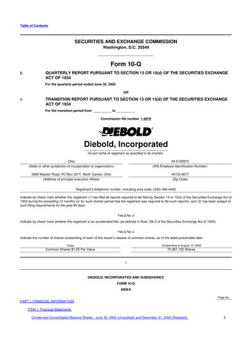 Miniature Diebold Nixdorf
 10-Q Rapport trimestriel  