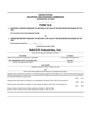 Miniature NACCO Industries
 10-Q Rapport trimestriel  