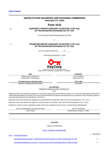 Thumbnail KeyCorp (KeyBank) 10-Q Quarterly Report FY 