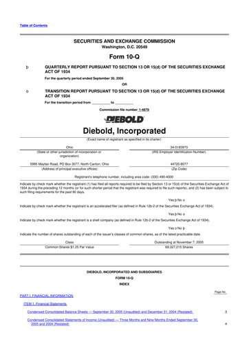 Miniature Diebold Nixdorf
 10-Q Rapport trimestriel  