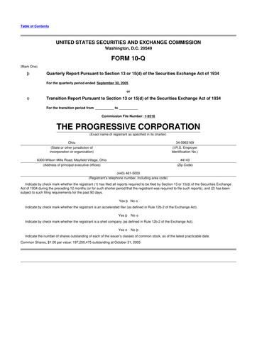 Thumbnail Progressive 10-Q Quarterly Report FY 