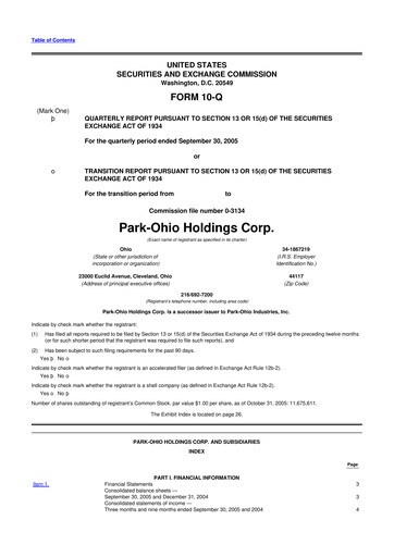 Thumbnail ParkOhio Holdings Corp. 10-Q Quarterly Report FY 