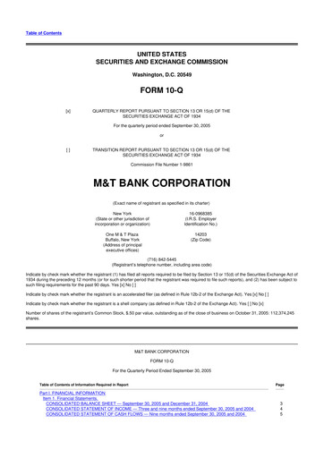 Thumbnail M&T Bank 10-Q Quarterly Report FY 