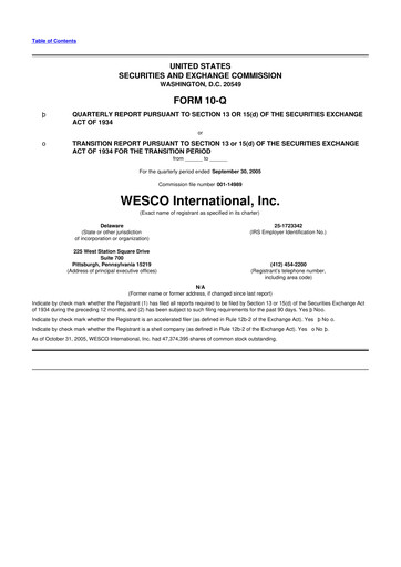 Thumbnail WESCO International
 10-Q Quarterly Report FY 