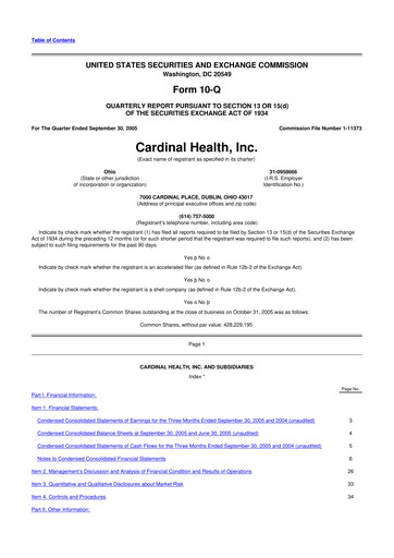 Thumbnail Cardinal Health 10-Q Quarterly Report FY 