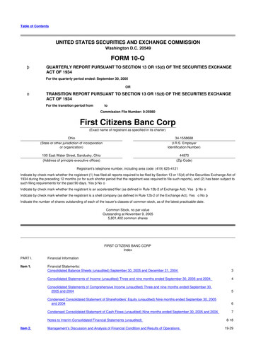 Thumbnail Civista Bancshares
 10-Q Quarterly Report FY 
