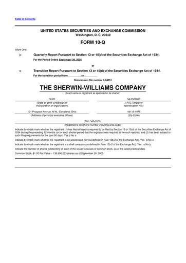 Thumbnail Sherwin-Williams 10-Q Quarterly Report FY 