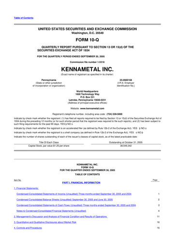 Miniature Kennametal 10-Q Rapport trimestriel  