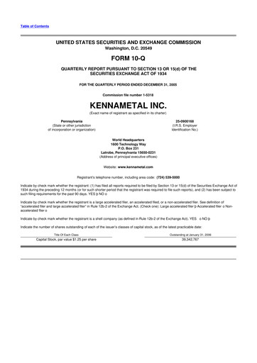 Miniature Kennametal 10-Q Rapport trimestriel  