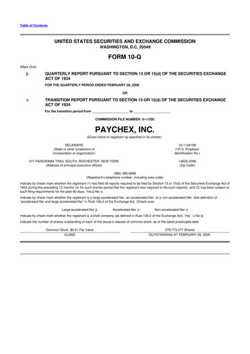 Thumbnail Paychex 10-Q Quarterly Report FY 