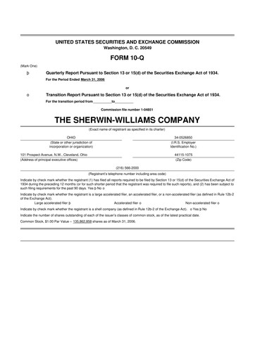 Thumbnail Sherwin-Williams 10-Q Quarterly Report FY 